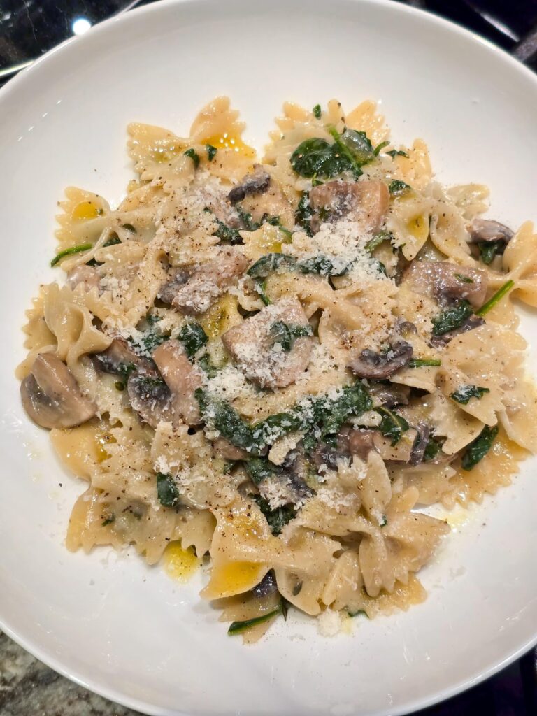 Mushroom spinach pasta dinner