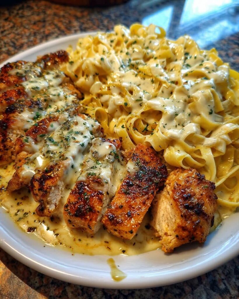 Garlic Butter Chicken Linguine in A Parmesan Cheese Sauce