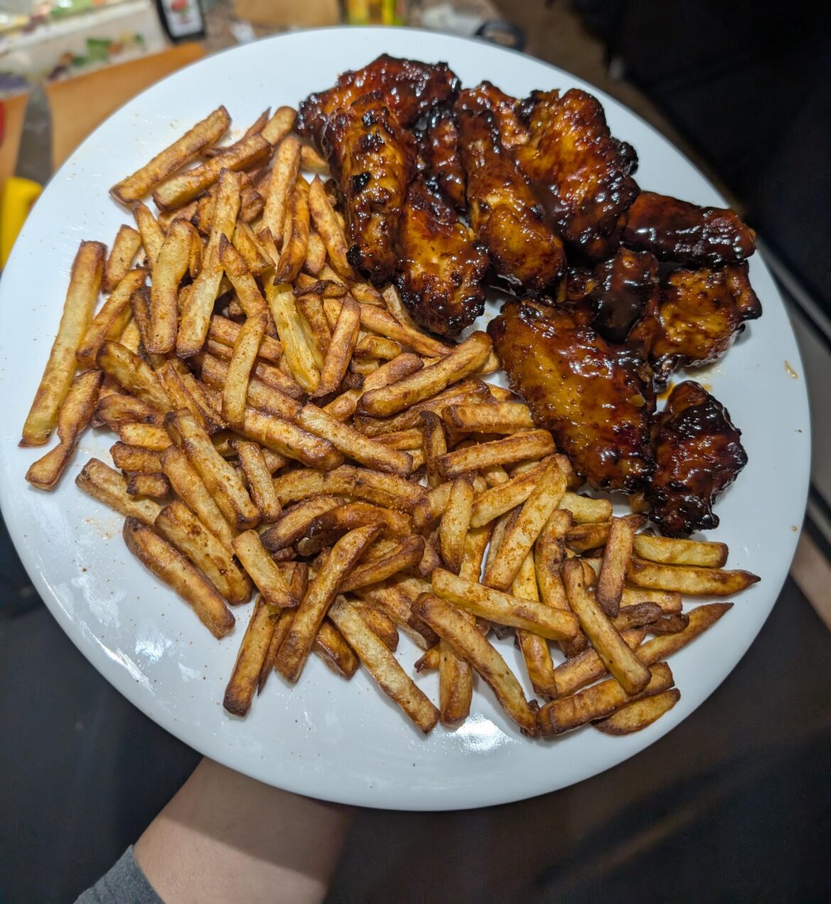 [homemade] Honey garlic wings & fries.