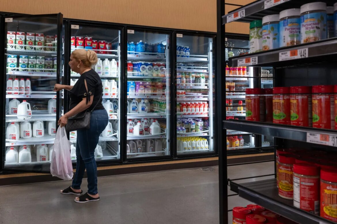 People shop at a grocery store in Brooklyn on July 11, 2024 in New York City. (Photo by Spencer Platt/Getty Images)