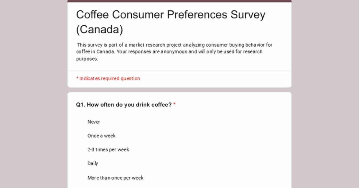 Help filling out a coffee survey