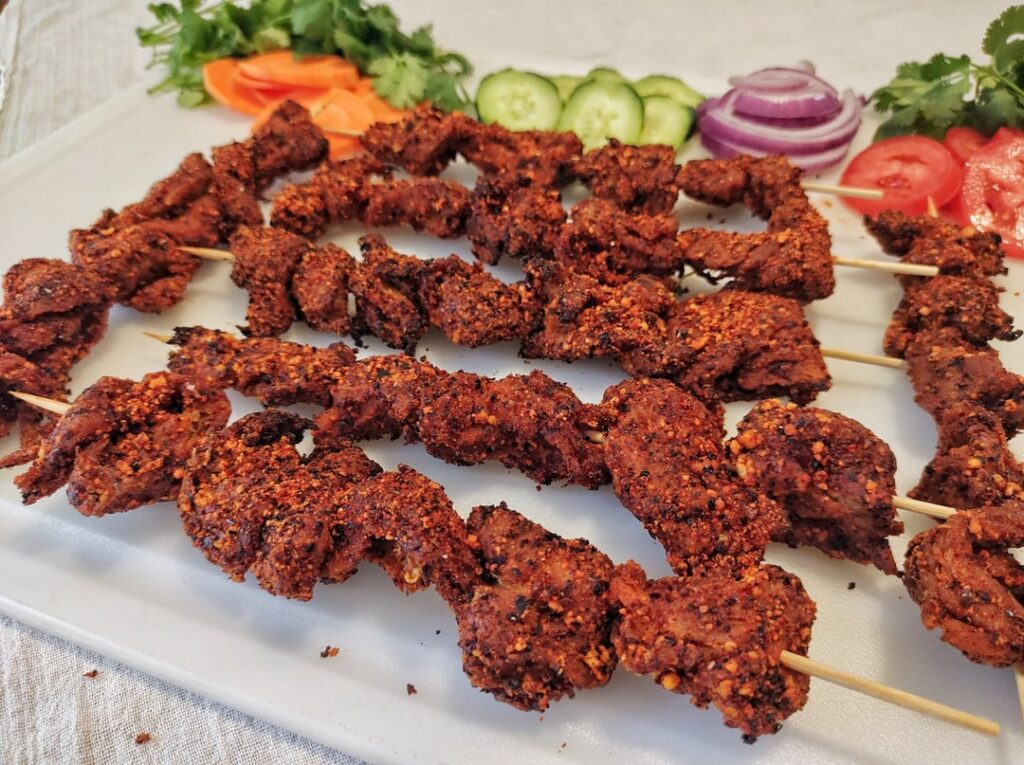 Nigerian Suya Skewers made with seitan beef