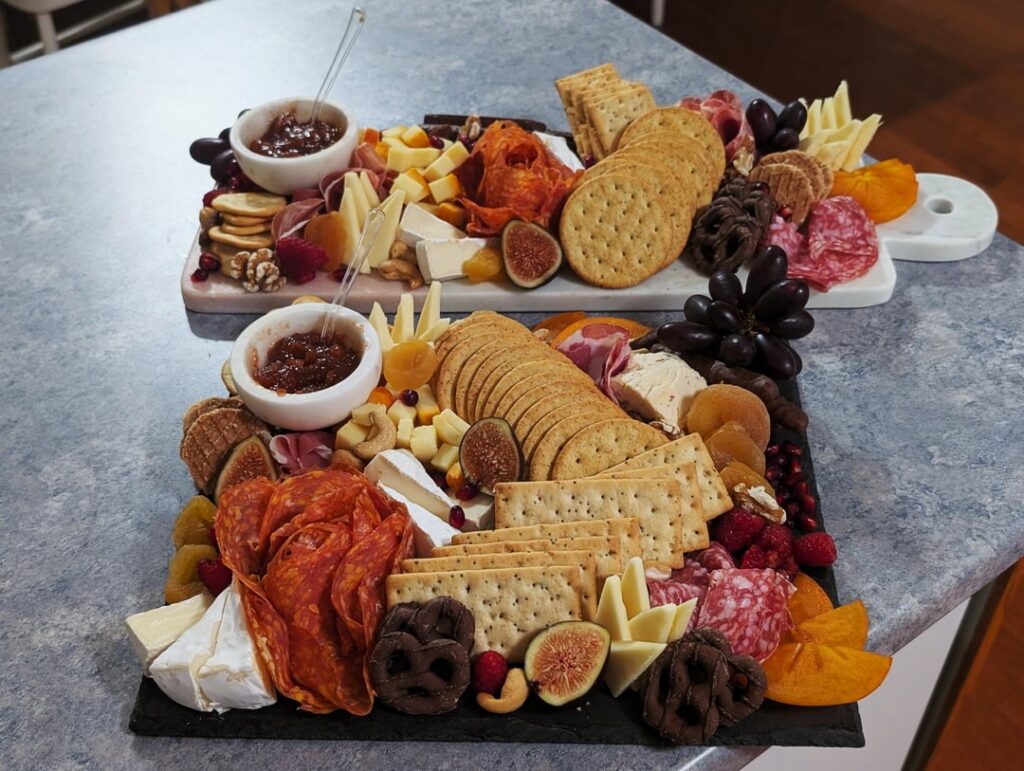 Two small boards for our annual neighborhood Christmas crawl + a cherry French 75