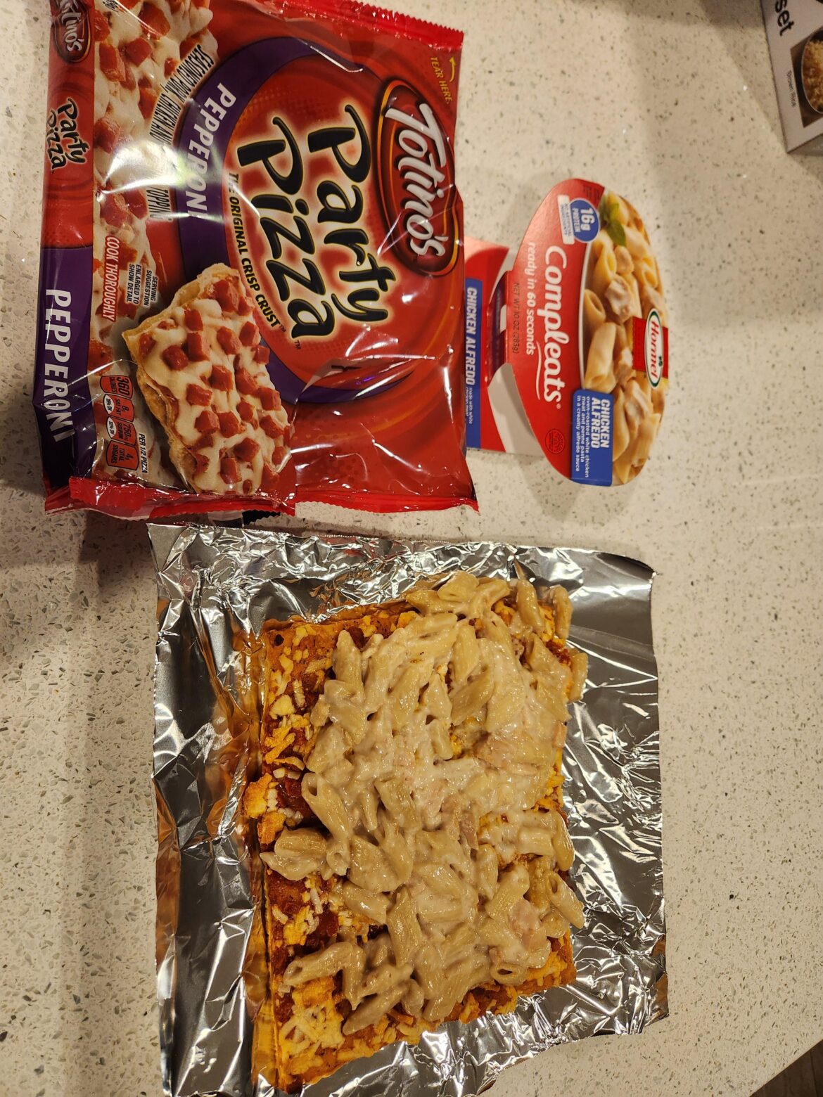 I wanted some chicken alfredo pizza, ended up settling with this