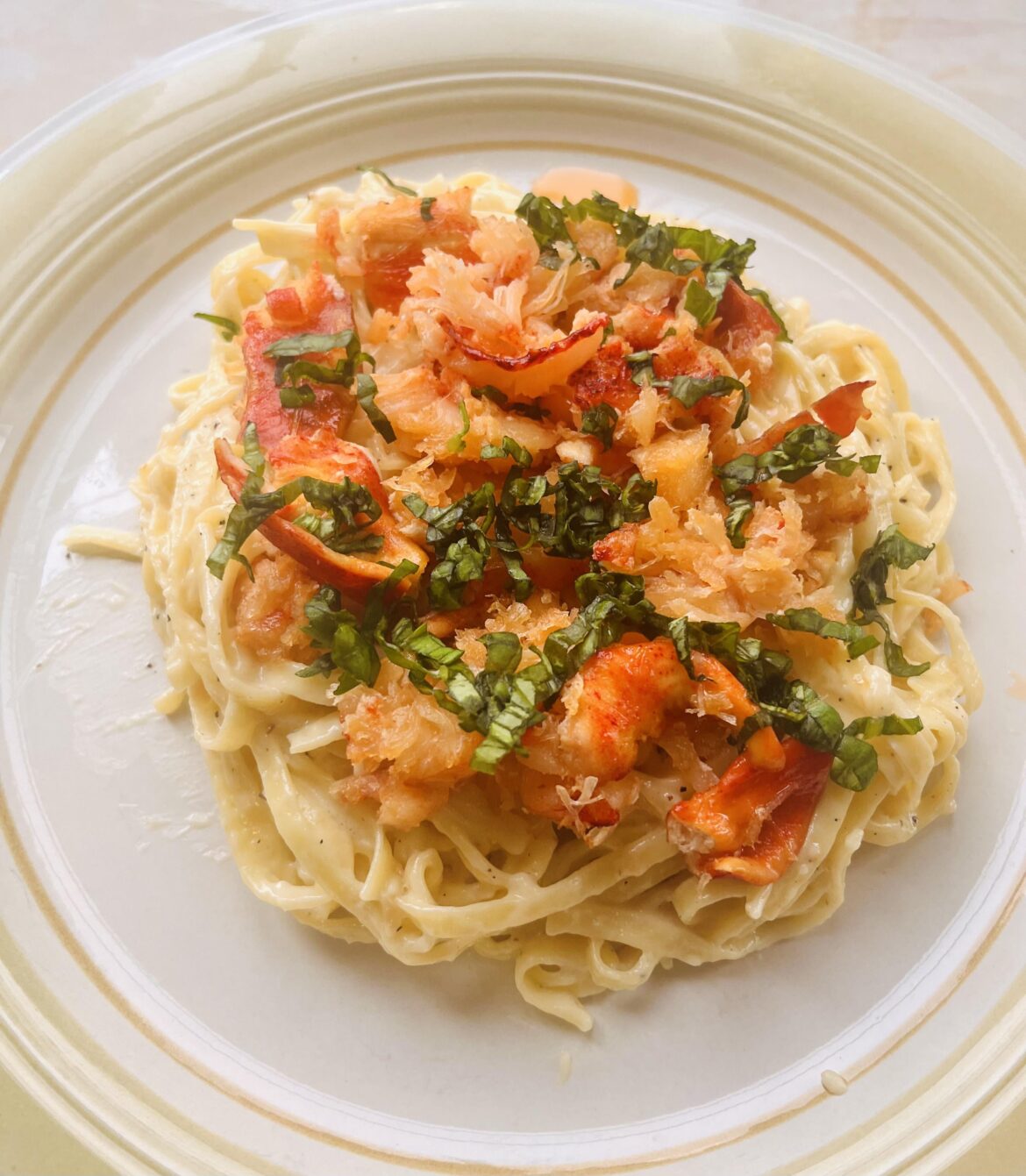 Fettuccine Alfredo with lobster. 🦞
