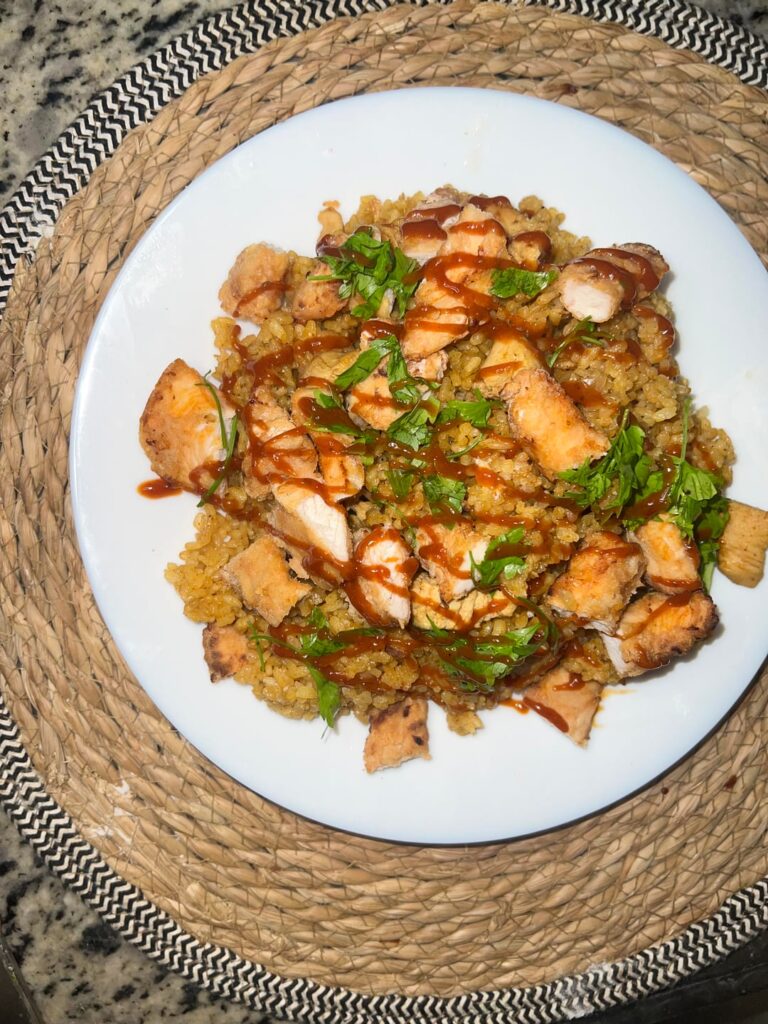 Rizo rice recipe with crispy chicken and amazing sauce