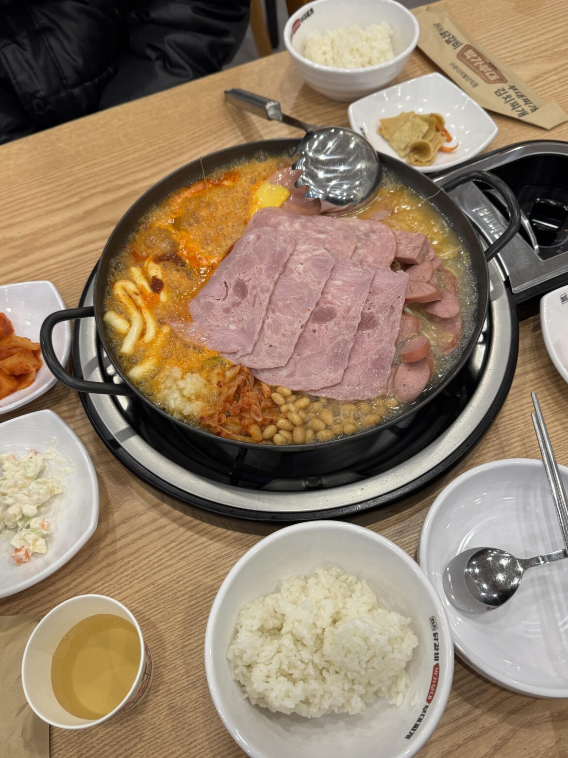 Budae Jjigae (Korean Army Stew with sausage, ham, and kimchi)