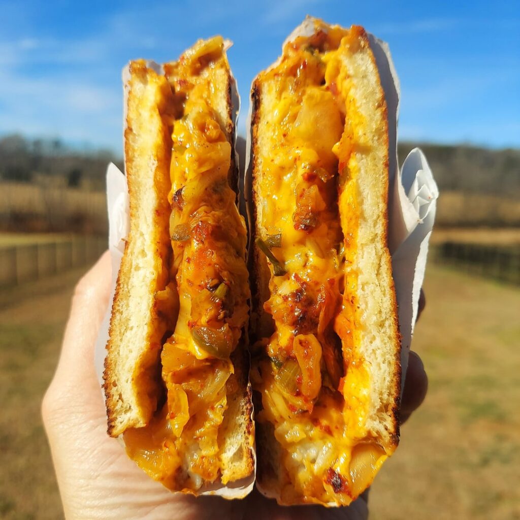 Cheese pull, kimchi kick, hash brown crunch