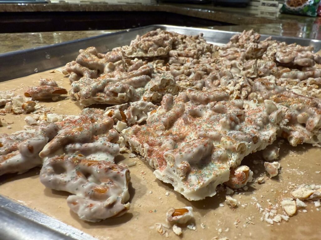 Almond Bark dipped pretzels