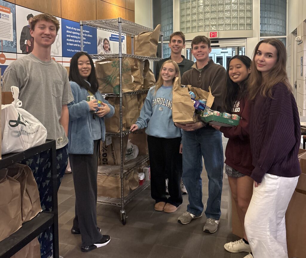 NCSSM students with the food already collected