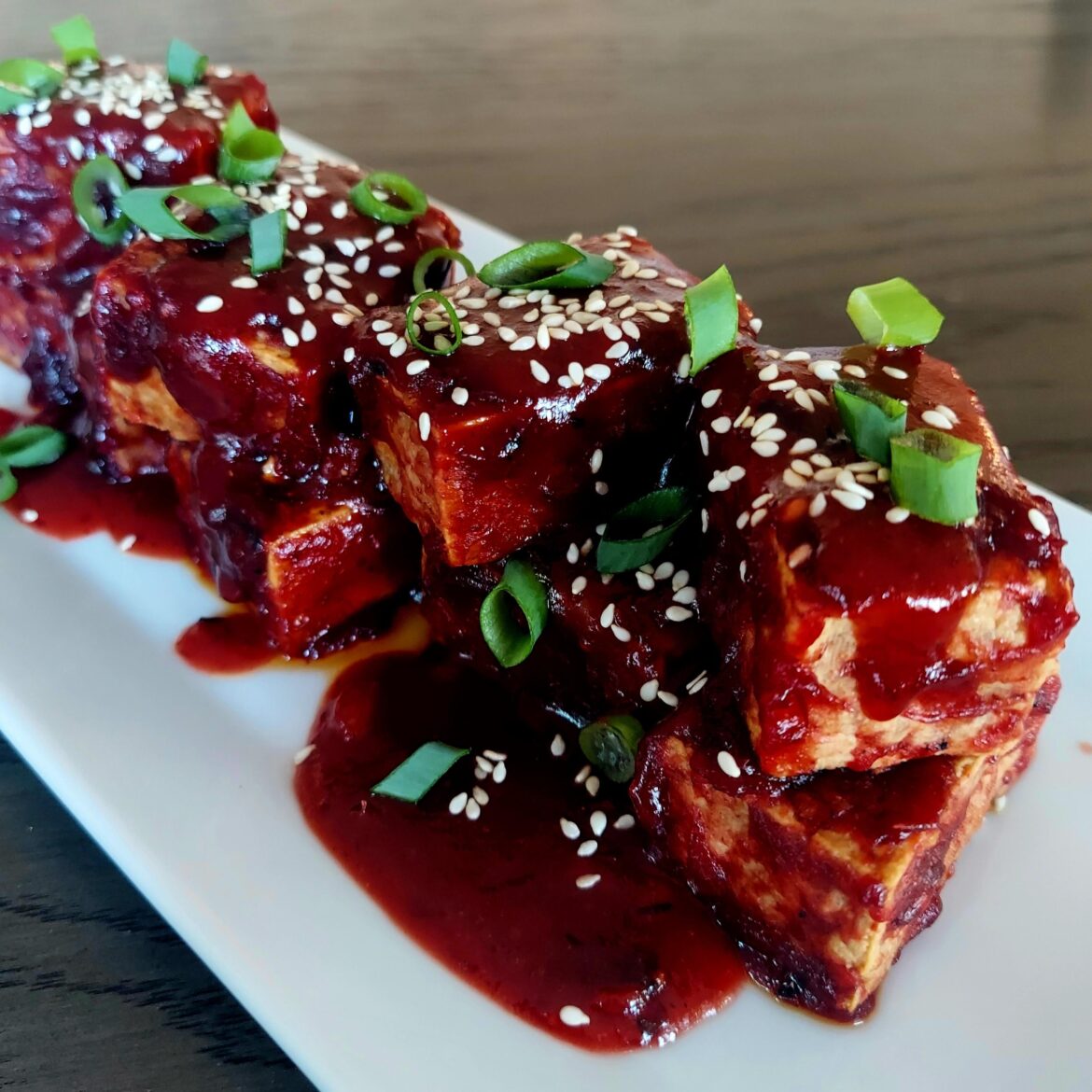 Spicy cranberry-orange glazed tofu
