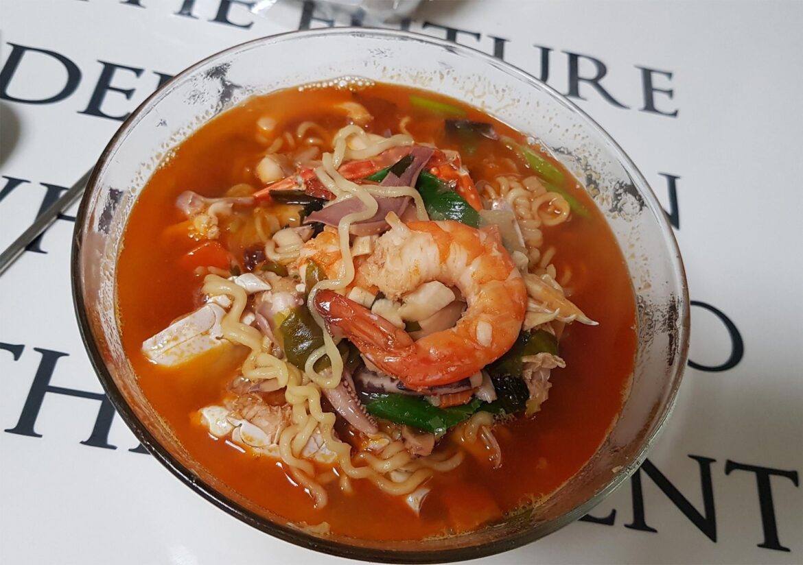 Upgraded Paldo Seafood Ramen by my wife