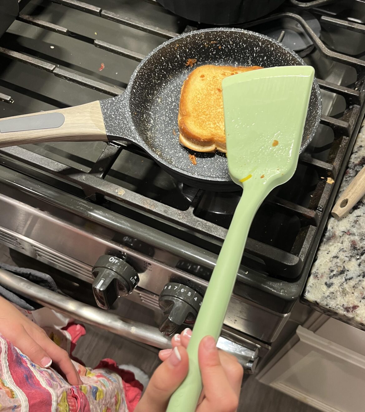 Teaching my daughter, the fine art of grilled cheese. She wants to make them for everyone now!