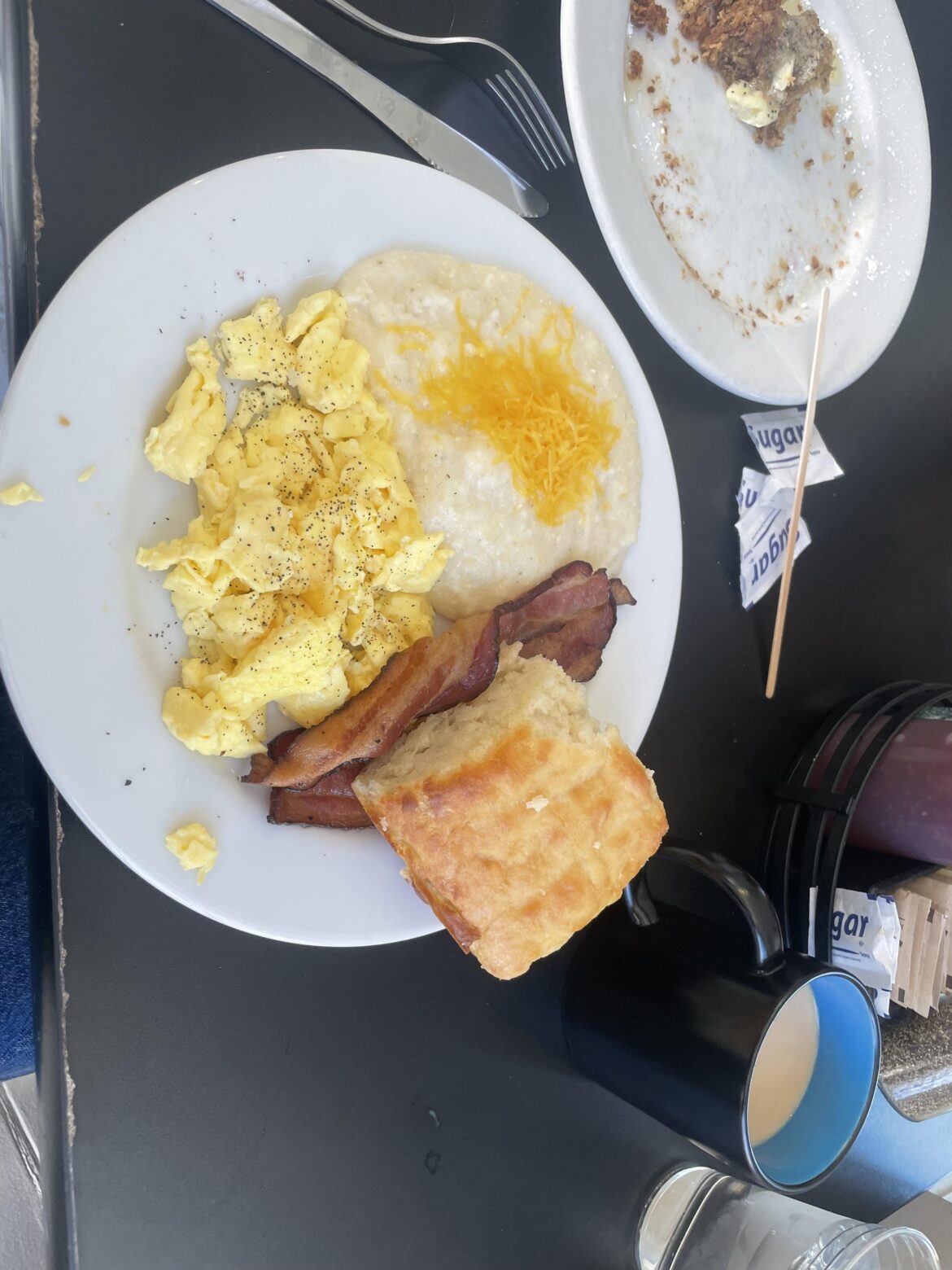 Eggs, Bacon, Grits, and a Biscuit.