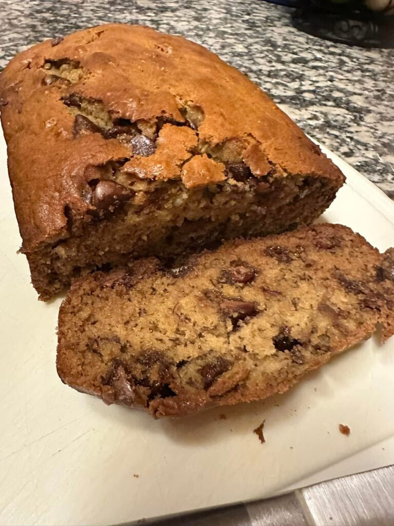 Baking Chocolate chip banana bread, makes the house smell delicious!