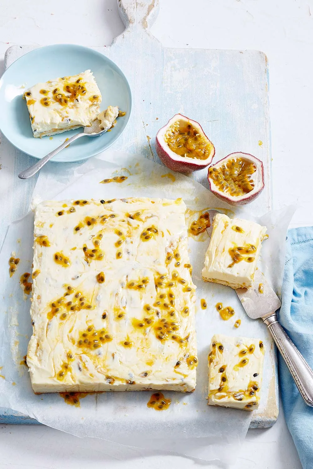 Passionfruit cheesecake slice