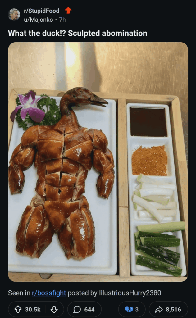 Today on this sub: an artificially made post of non existing food got 30k upvotes