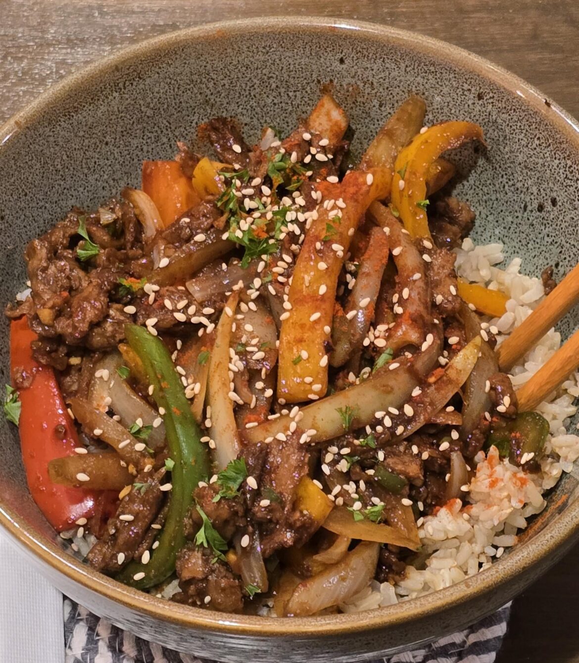 Soy-curl Mongolian Beef
