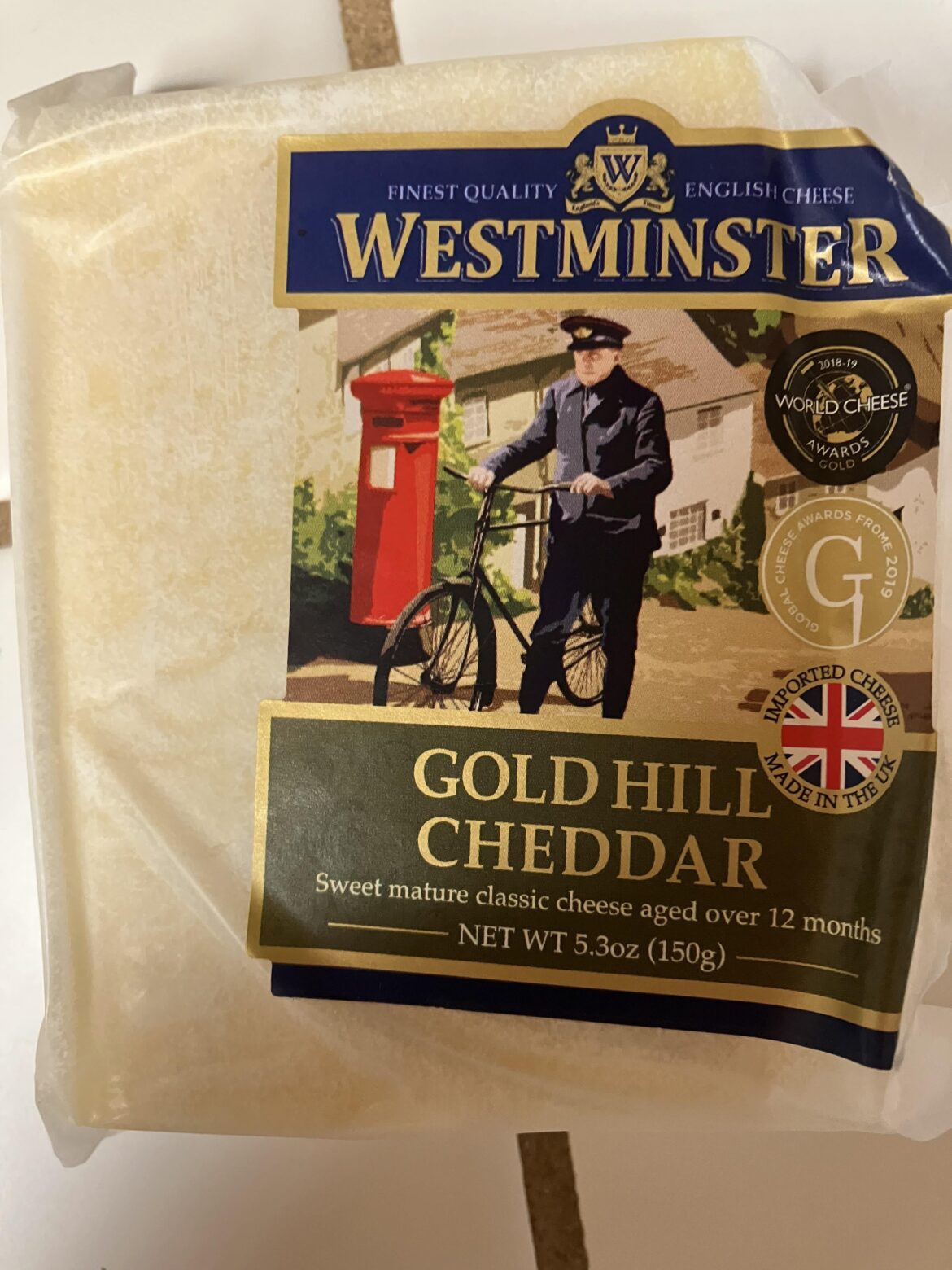 Westminster Gold Hill Cheddar Cheese that I bought earlier today from Grocery Outlet for $3.99. Really tasty.