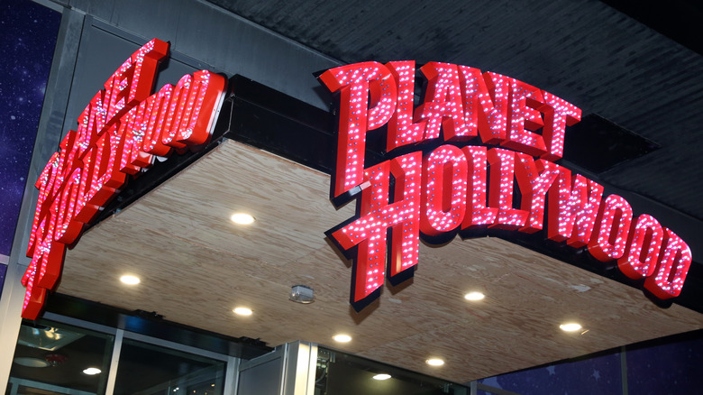Signs for Planet Hollywood in New York
