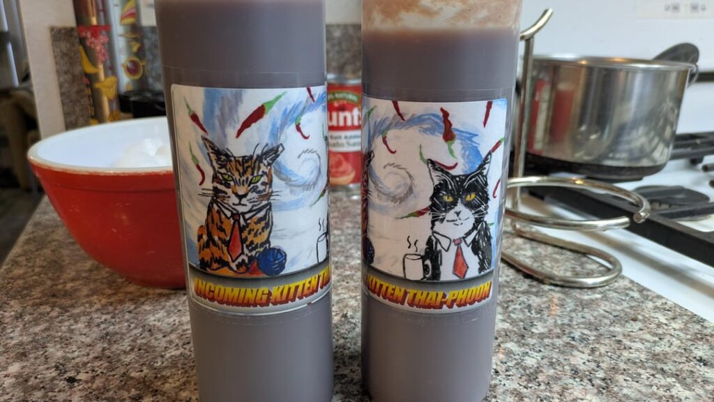 Every Christmas I make 3-4 gallons of spicy BBQ sauce, and my wife makes the labels