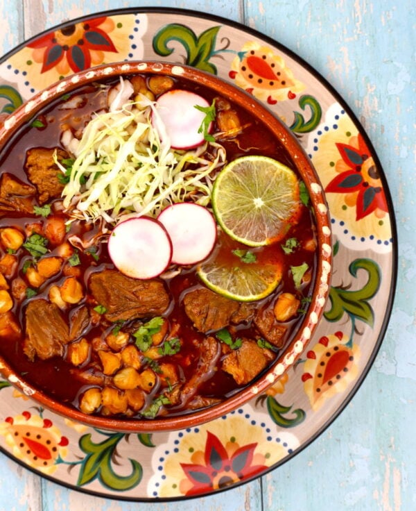 bowl of red pozole