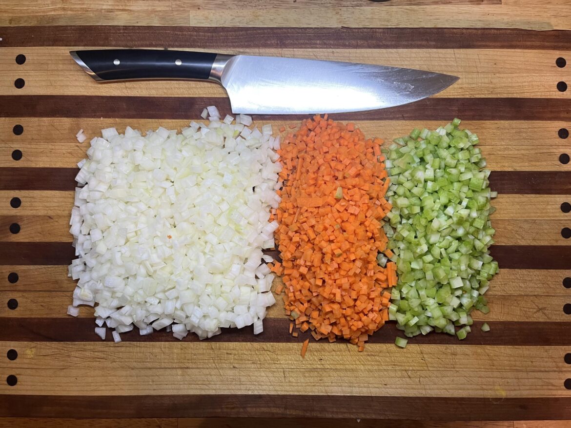 Cutting some mirepoix just this one time for some bolognese for a Christmas lasagna.