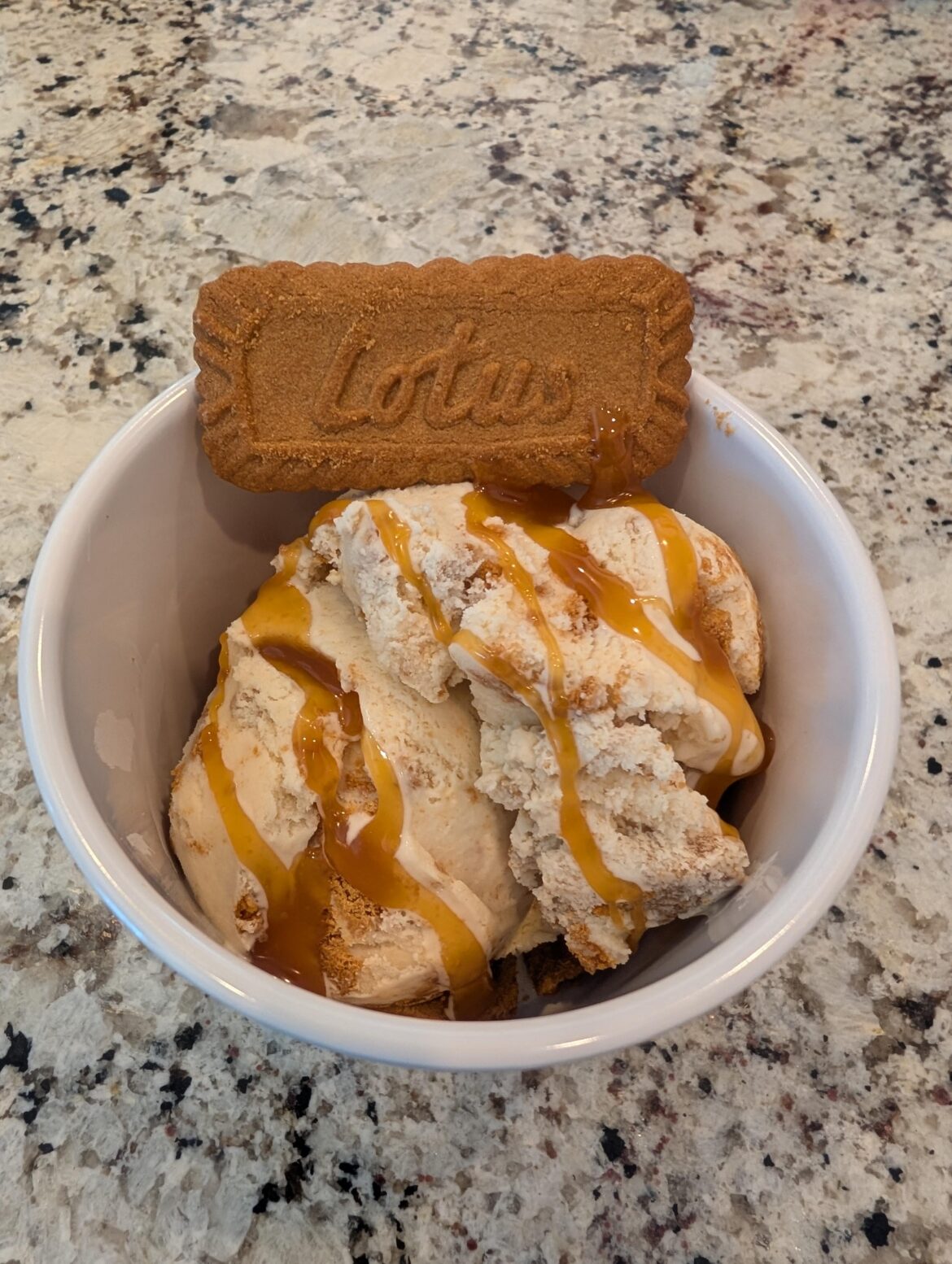 Chai Ice Cream with Biscoff cookie pieces and caramel