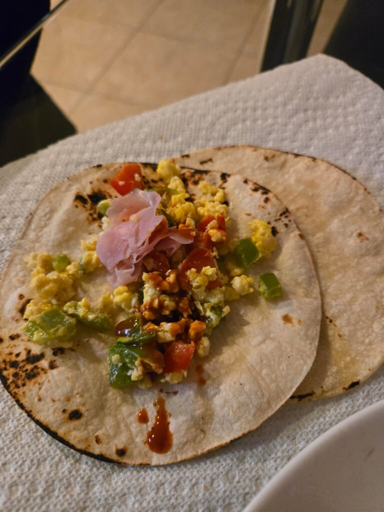 Breakfast tacos w/ beans and eggs