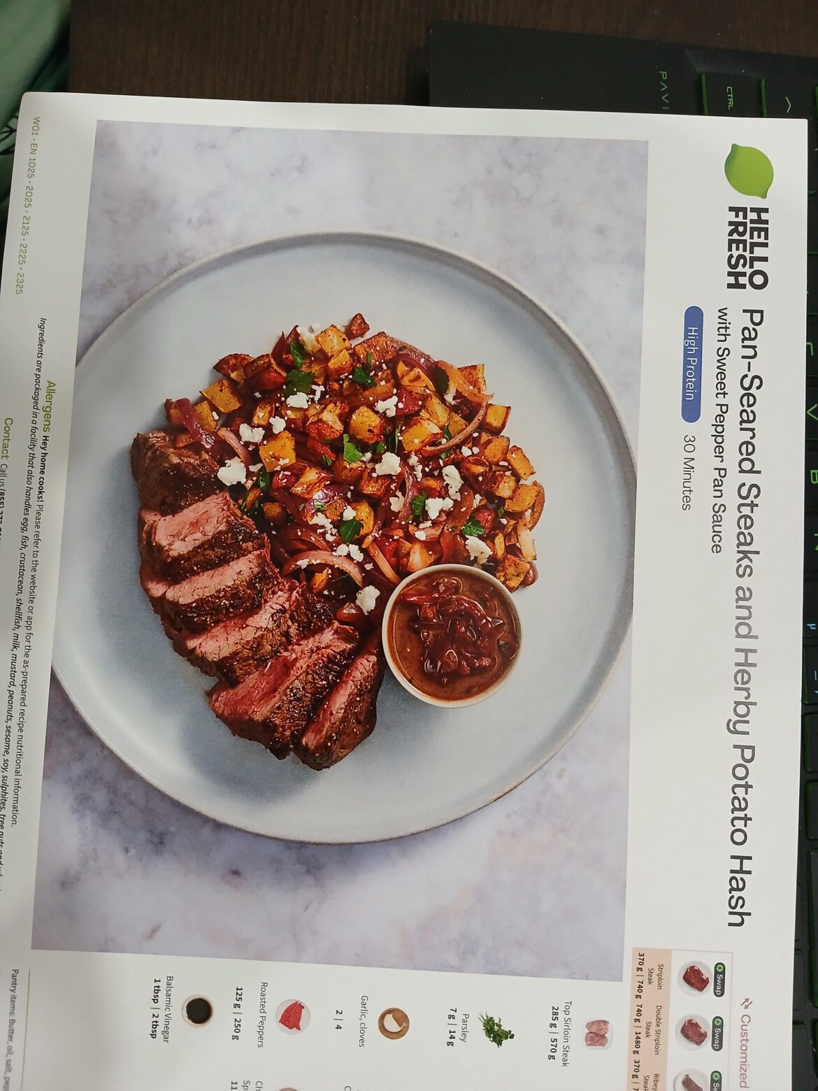 Pan-Seared Steaks and Herby Potato Hash with Sweet Pepper Pan Sauce (Canada)