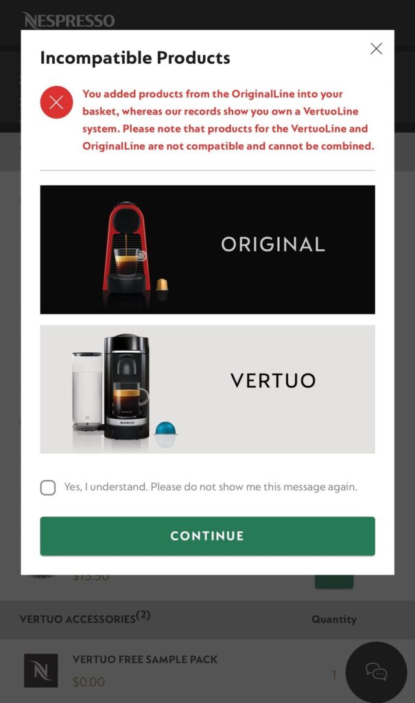 Why is nespresso saying this when I’m trying to checkout?