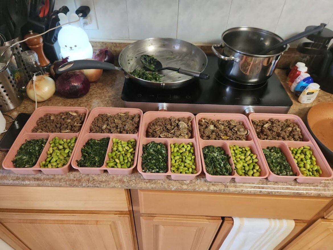 Creamy Beef with Mushrooms, Edemame, and Creamed Spinach.