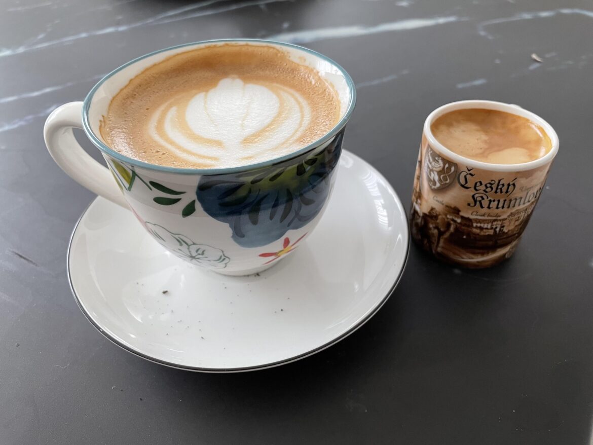 Today's espresso is from the Czech , and my latte art is something tulip-like.