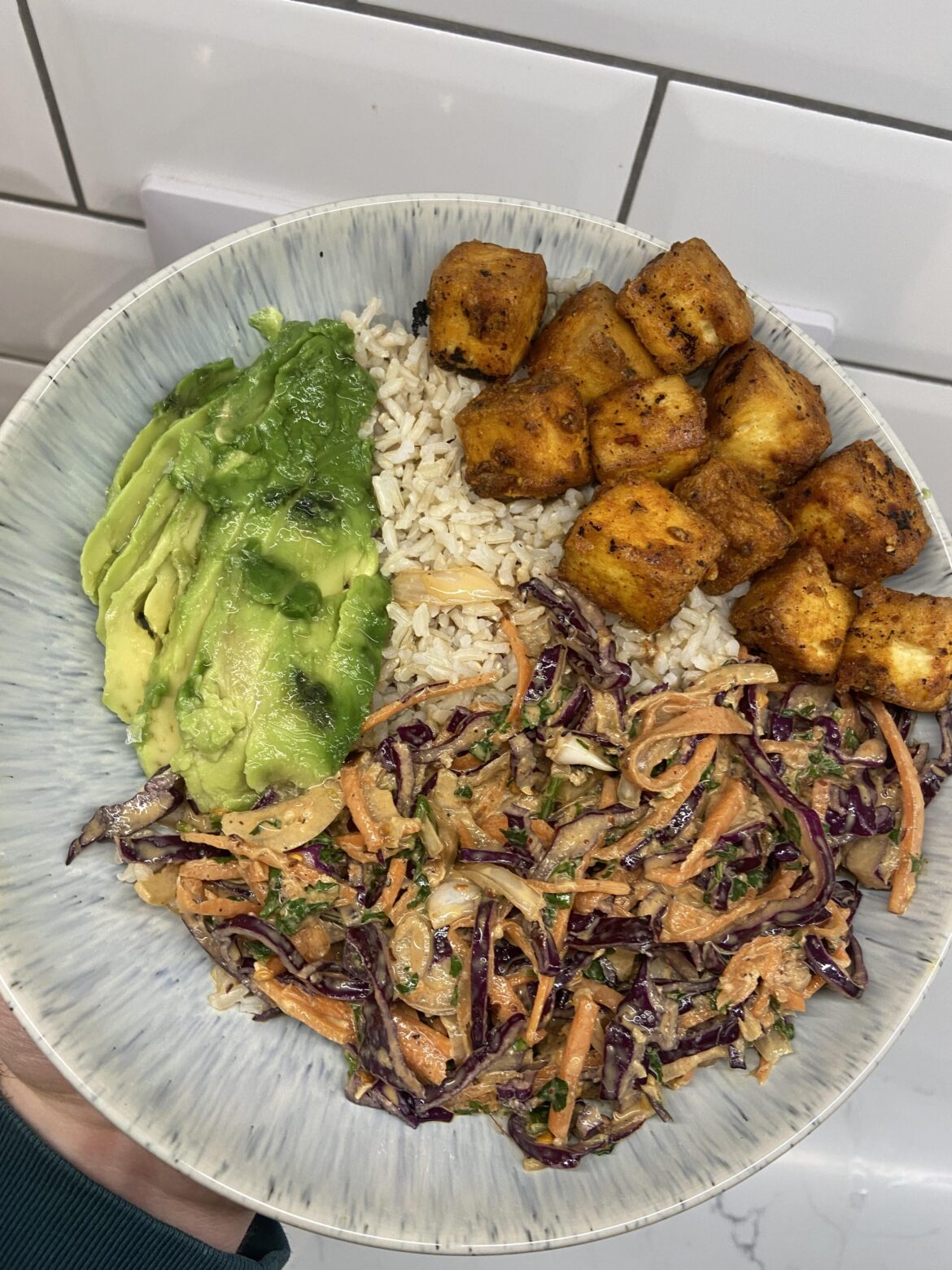 Tofu, rice, Asian Slaw & Avo