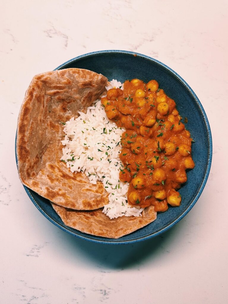chana masala + chapati + rice