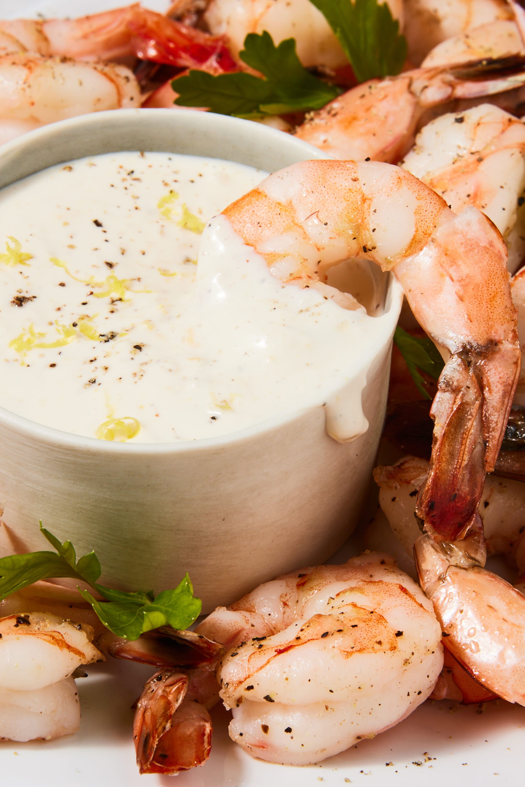 roasted shrimp cocktail with lemon horseradish aioli