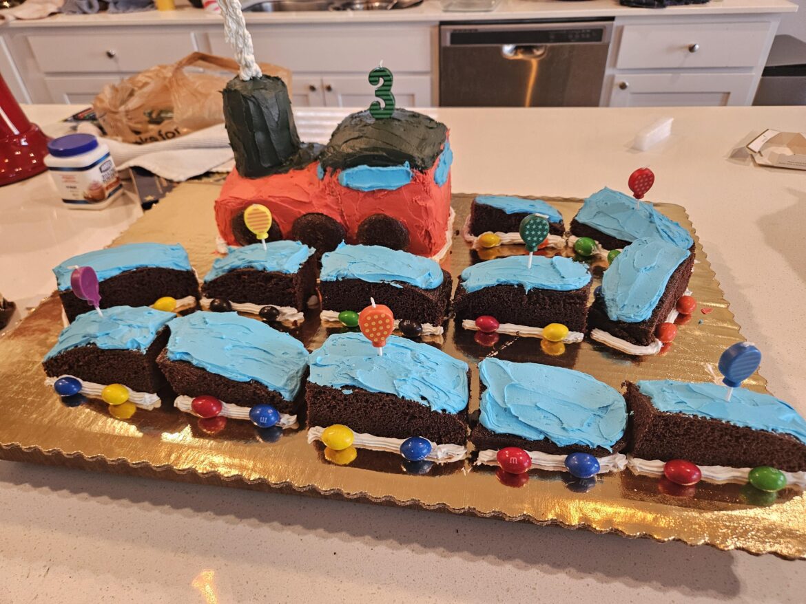 [homemade] (very amateur) train cake for my son's third birthday