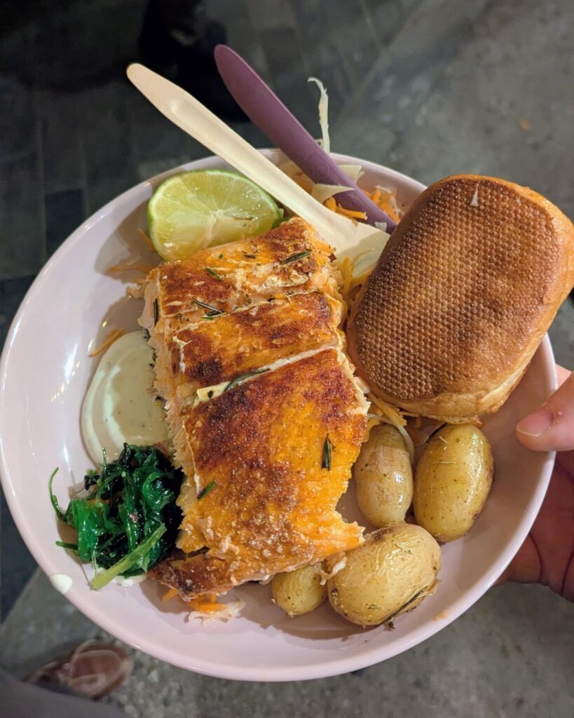 Hot smoked salmon at the Christmas Market