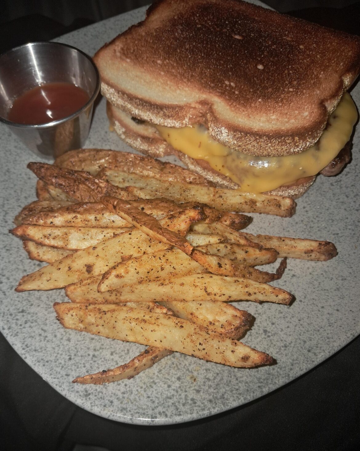 A patty melt and homemade fries
