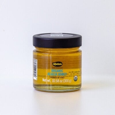 A jar of acacia honey from the mediterranean dish shop.