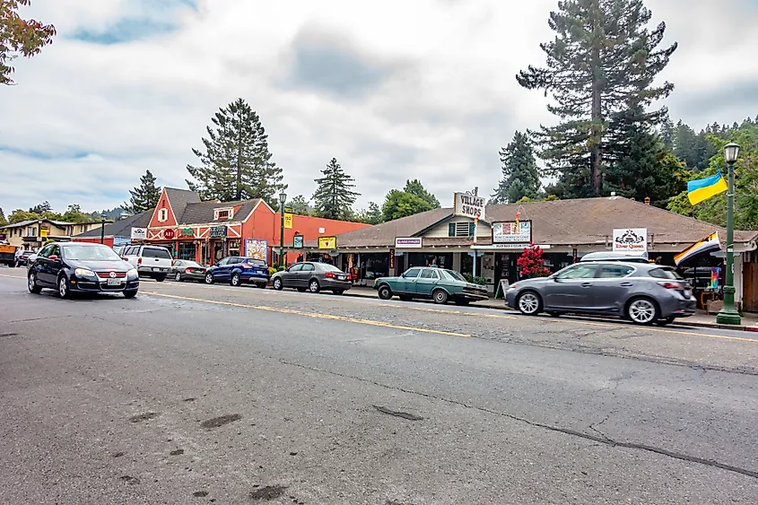 Shops on Main Street in Guerneville, California