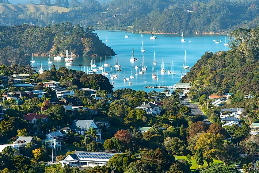 View of the harbour in the town of Russell in New Zealand.