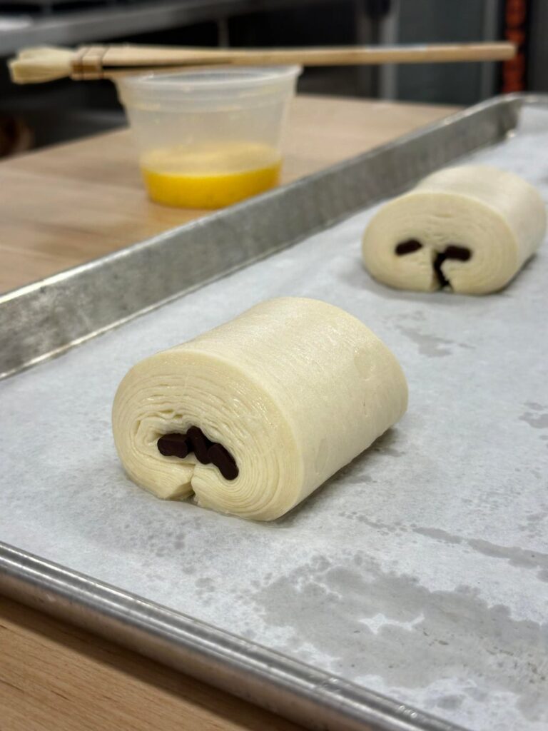 Chocolate croissants pre-bake
