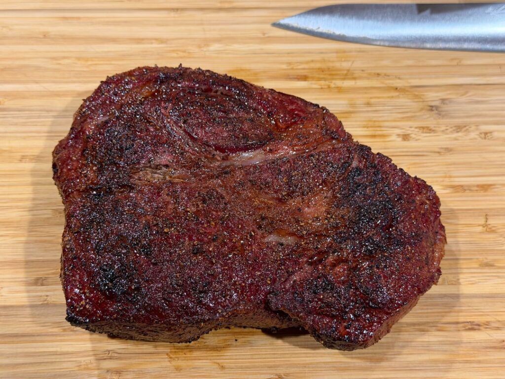 3lb chuck steak, smoked and seared