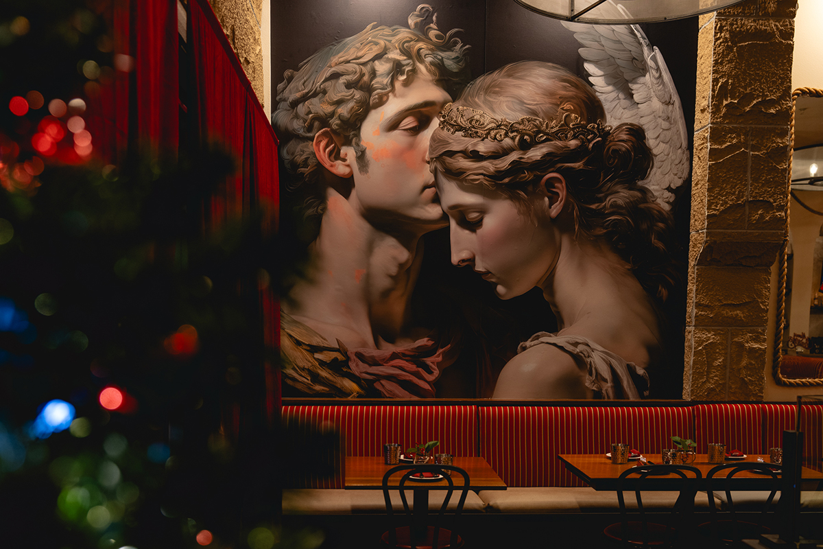 An interior wall decoration at Colosseo Cucina Italiana restaurant, which...