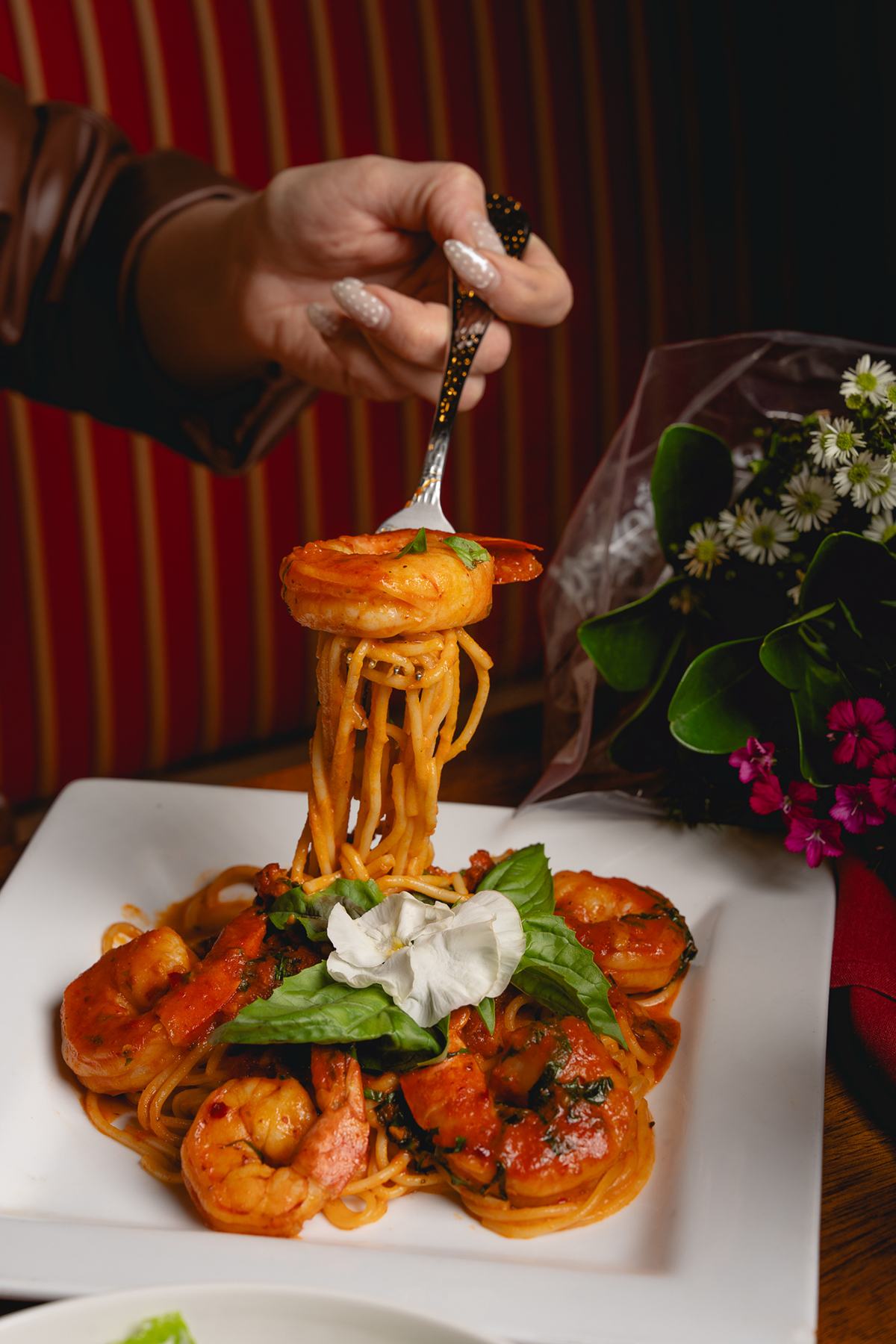 Gamberoni Arrabbiati, a spicy shrimp pasta dish at Colosseo Cucina...