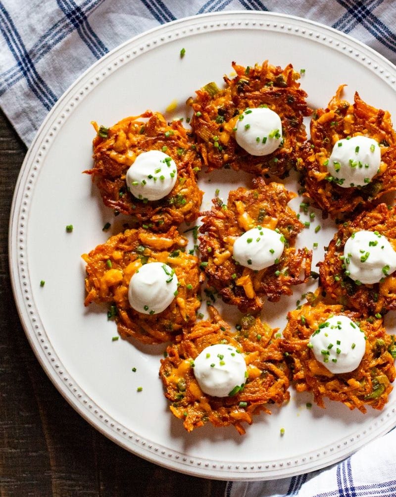 sweet potato latkes with sour cream