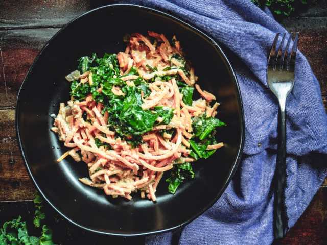 Sweet Potato Noodles with Kale and Walnut Sage Sauce