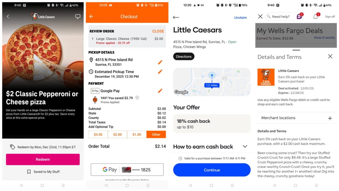 Combined these offers to get a pizza for $1.60 after cash back.