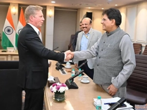 Piyush Goyal with his NZ counterpart, Todd McClay
